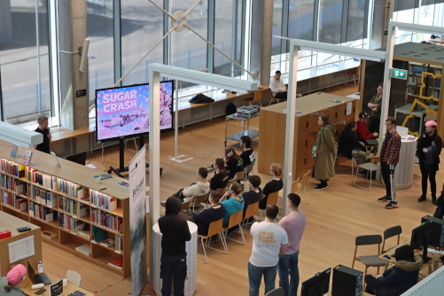Demoday Spring 2026, crowd after the student project presentation 