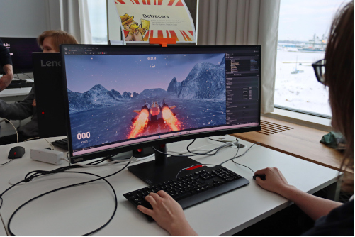 Game 'Botracers' being played at Gamelab Demoday