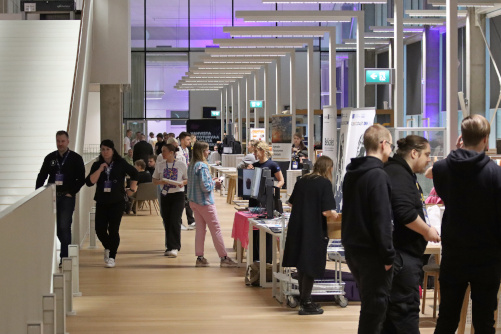 Kotka campus library bustling with people during Game Track 2025.