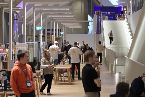 Busy Kotka campus library during Game Track 2025.